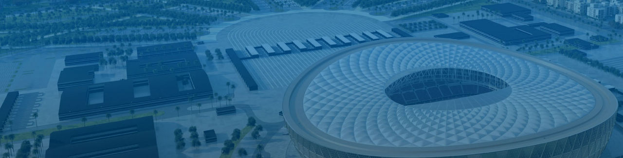Images of the world cup stadium with text saying world cup 2022, blue background overlaid on the stadium