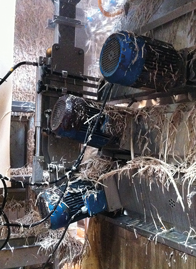 motors covered in feathers in de-plucking factory